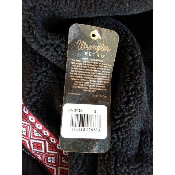 New Women's Wrangler Retro Black Sherpa Southwest Style Full Zip Jacket Size S - Picture 6 of 6